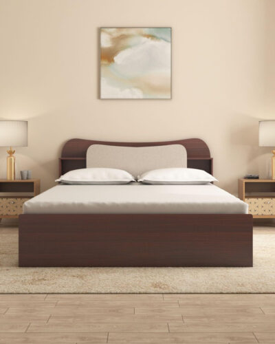 Furnisio Engineered Wood Queen Box Bed (Finish Color - Brown, (Mattress Included), Delivery Condition - Knock Down)