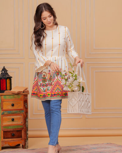 Women Printed Pure Cotton Anarkali Kurta (Multicolor)