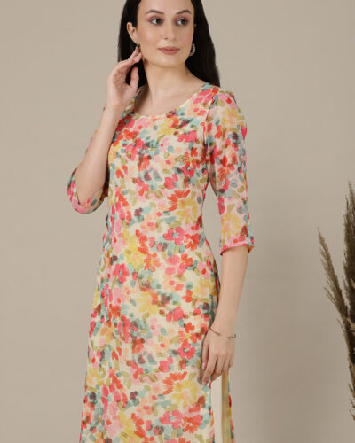Women Floral Print Polyester Straight Kurta (Multicolor)