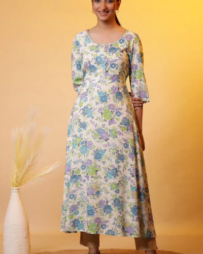 Women Printed Viscose Rayon Straight Kurta (White)