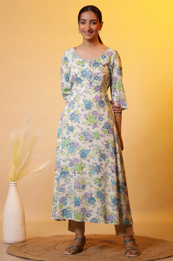 Women Printed Viscose Rayon Straight Kurta (White)