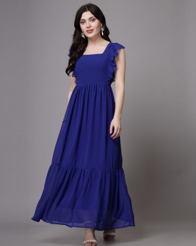 Women Fit and Flare Dark Blue Midi/Calf Length Dress