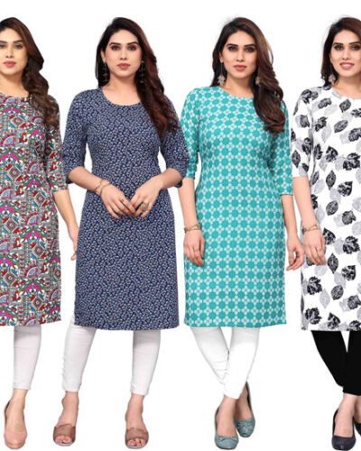 Pack of 6 Women Printed Crepe Straight Kurta (Multicolor)