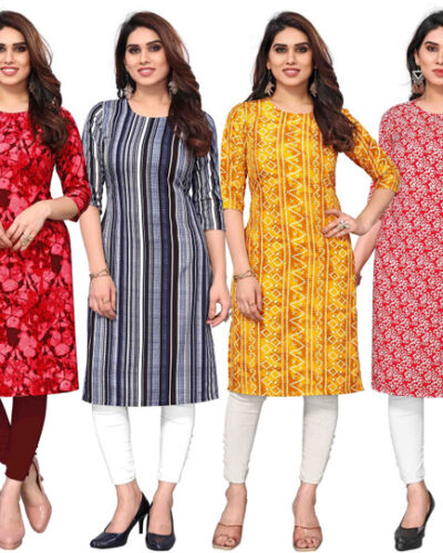 Pack of 6 Women Printed Crepe Straight Kurta (Multicolor)
