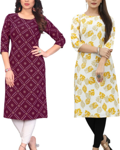 Pack of 2 Women Self Design Crepe Straight Kurta (Multicolor)