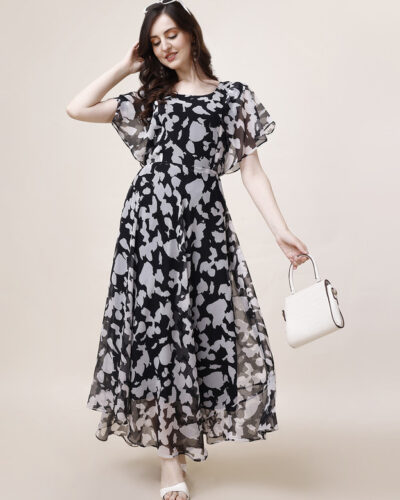 Women A-line Black Ankle Length Dress