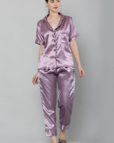 Women Night Suit Set Purple Solid