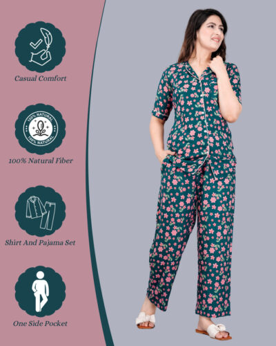 Women Night Suit Set Multicolor Geometric Print