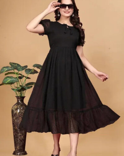 Women Fit and Flare Black Midi/Calf Length Dress