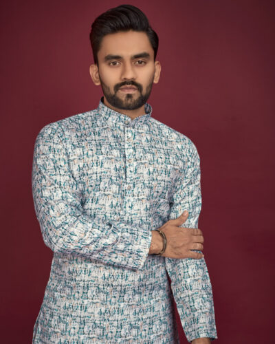 Men Printed Cotton Blend Straight Kurta (Multicolor)