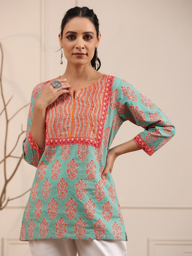 Women Printed Viscose Rayon Straight Kurta (Light Green)