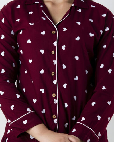 Women Night Suit Set Purple Printed