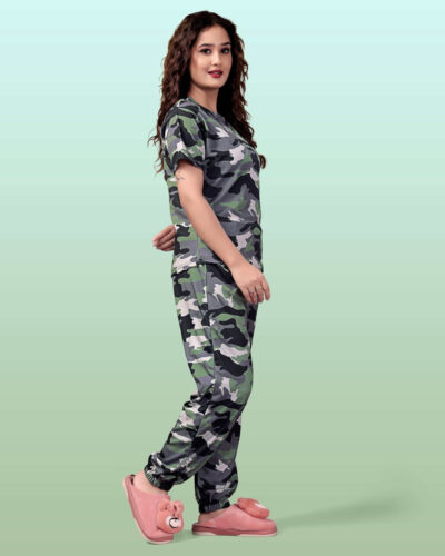 Women Top & Pyjama Set Green Printed