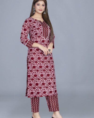 Women Cotton Rayon Kurti Churidar Set