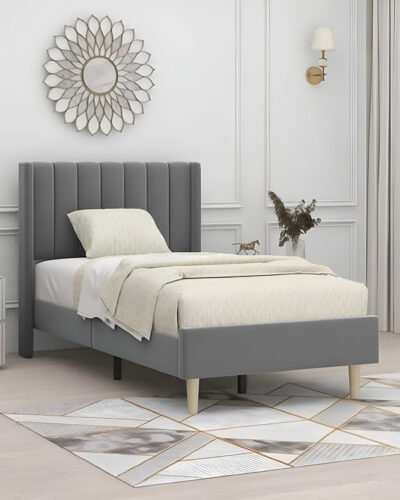 Flipkart Perfect Homes Engineered Wood Upholstered Single Bed with Headboard for Bedroom Engineered Wood Single Bed (Finish Color - Grey, Delivery Condition - DIY(Do-It-Yourself))