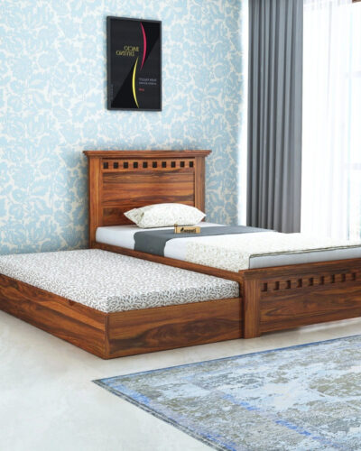 Ganpati Arts Sheesham Wood Armania Wooden Single Cot For Home/Single Trundle Bed With Storage Solid Wood Single Drawer Bed (Finish Color - Natural, Delivery Condition - DIY(Do-It-Yourself))