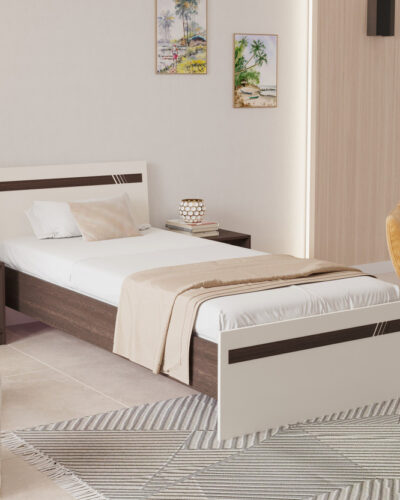 BLUEWUD Pollo Single Bed Without Storage for Bedroom Home Furniture Engineered Wood Single Bed (Finish Color - Wenge & White, Delivery Condition - Knock Down)