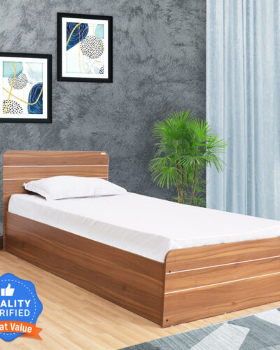 NEUDOT Valancia Single Engineered Wood Single Box Bed (Finish Color - TEAK, Delivery Condition - Knock Down)