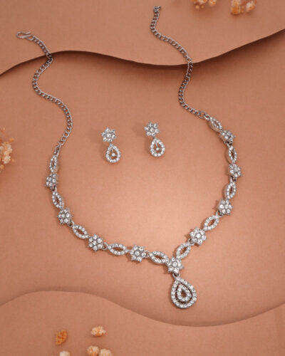 Brass Gold-plated Silver, White Jewel Set (Pack of 1)