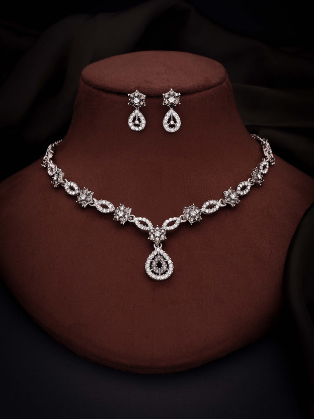 Brass Gold-plated Silver, White, Grey Jewel Set (Pack of 1)