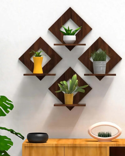 KV Art Square Pot Stand For Wall Decoration/home/office/bedroom/living Room Pack of 4 (22 cm X 22 cm, Brown)
