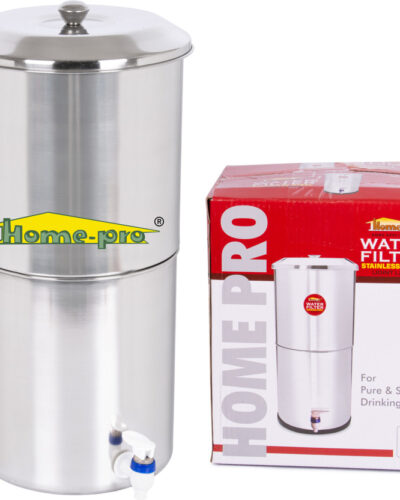 Home-pro Stainless Steel Water Filter | Non Electric | Long Ceramic Candle 2 | 18 L Gravity Based Water Purifier (Silver)