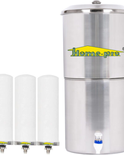 Home-pro Stainless Steel Water Filter | Non Electric | Long Ceramic Candle 3 | 24 L Gravity Based Water Purifier (Silver)
