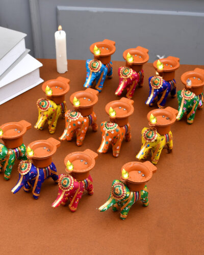 PRIDE STORE Elephant Tealight candle holder Candle Diya for Festival diwali decoration items Candle (Multicolor, Pack of 12)