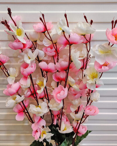 well art gallery ALLAH DESIGNER Multicolor Peach Blossom Artificial Flower (18 cm, Pack of 2, Flower Bunch)