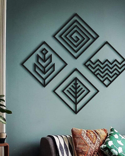 TRIOWORLD WOODEN WALL ART 12X12 Pack of 4 (18 cm X 18 cm, Black)