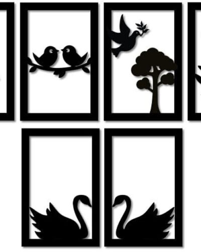VD Crafts Wooden Wall Decor Hangings Living Room, Bedroom, Office Pack of 6 (20 cm) Pack of 6 (20 cm X 20 cm, Black)