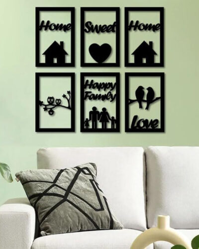 VD Crafts Wooden Wall Decor Hangings Living Room, Bedroom, Office Pack of 6 (20 cm) Pack of 6 (20 cm X 20 cm, Black)