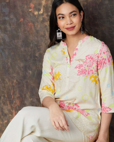 Women Printed Viscose Rayon Straight Kurta (Multicolor)