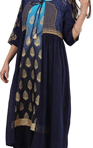 Women Printed Viscose Rayon Straight Kurta (Blue)