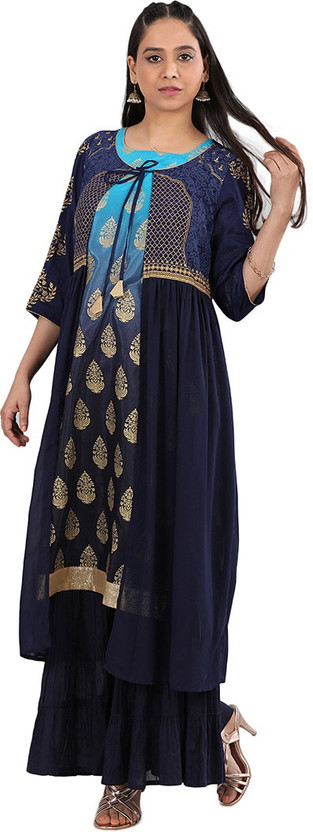 Women Printed Viscose Rayon Straight Kurta (Blue)