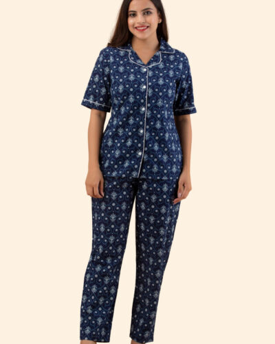Women Shirt & Pyjama set Blue Printed