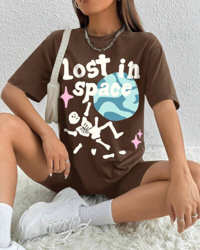Women Printed Round Neck Pure Cotton Brown T-Shirt