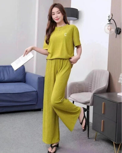 Women Night Suit Set Green Solid