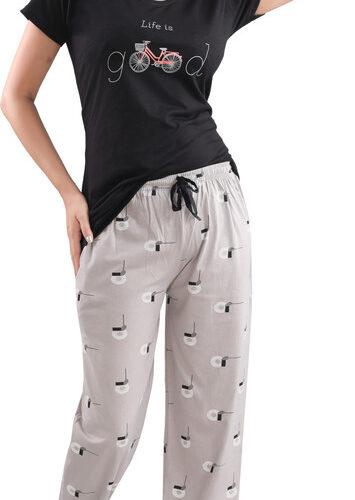 Women Top & Pyjama Set Multicolor Printed