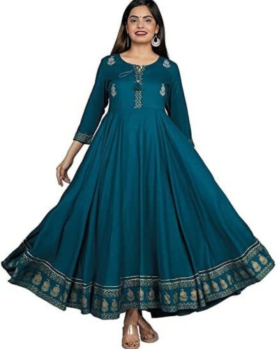 Women Embroidered Viscose Rayon Anarkali Kurta (Blue)