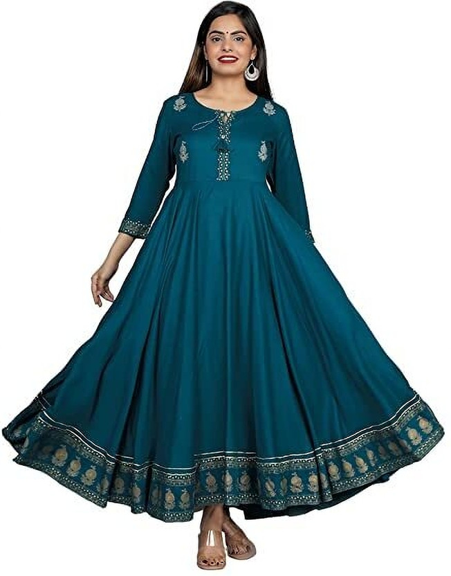 Women Embroidered Viscose Rayon Anarkali Kurta (Blue)