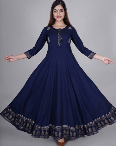 Women Fit and Flare Dark Blue Maxi/Full Length Dress