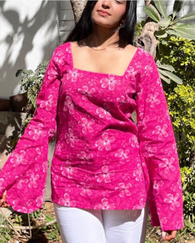 Women Floral Print Pure Cotton Straight Kurta (Pink)