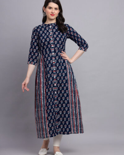 Women Floral Print Pure Cotton A-line Kurta (Blue, Red)