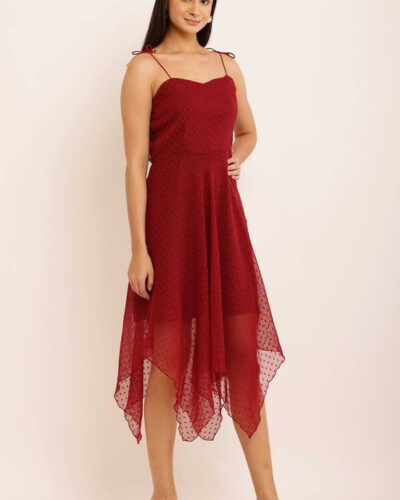 Women Fit and Flare Red Below Knee Dress