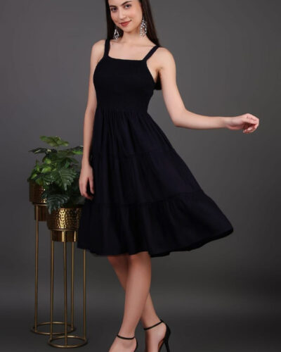 Women Fit and Flare Black Knee Length Dress