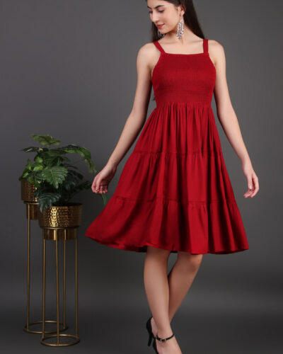 Women Fit and Flare Maroon Knee Length Dress