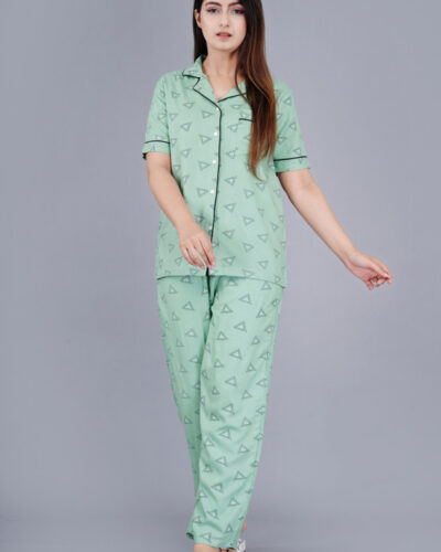 Women Shirt & Pyjama set Light Green Printed
