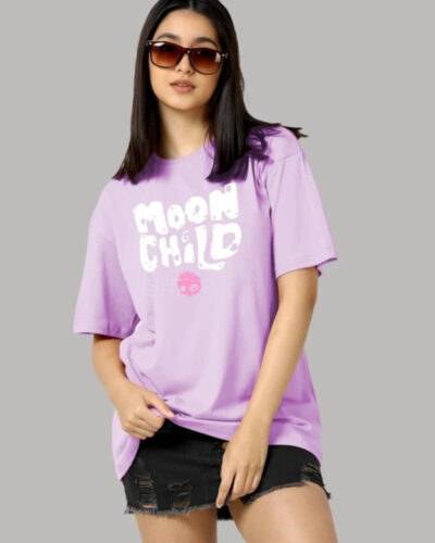 Women Printed Round Neck Cotton Blend Purple T-Shirt