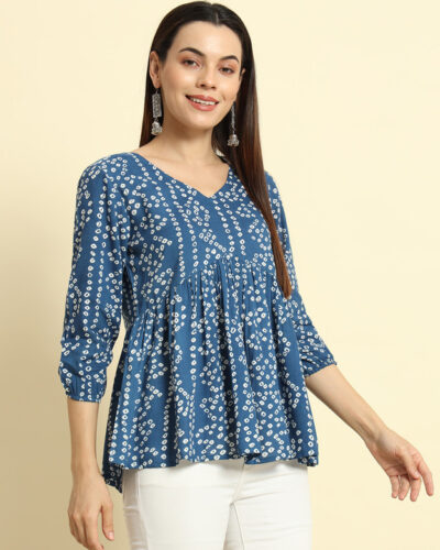 Women Printed Cotton Blend Flared Kurta (Multicolor)